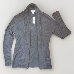 NWT LOFT Gray Open Front Chunky Knit Wool Blend Shawl Collar Cardigan Sweater LG